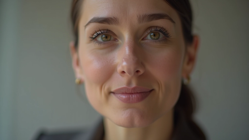 Primo piano di una donna che parla con contatto visivo diretto e espressione sicura