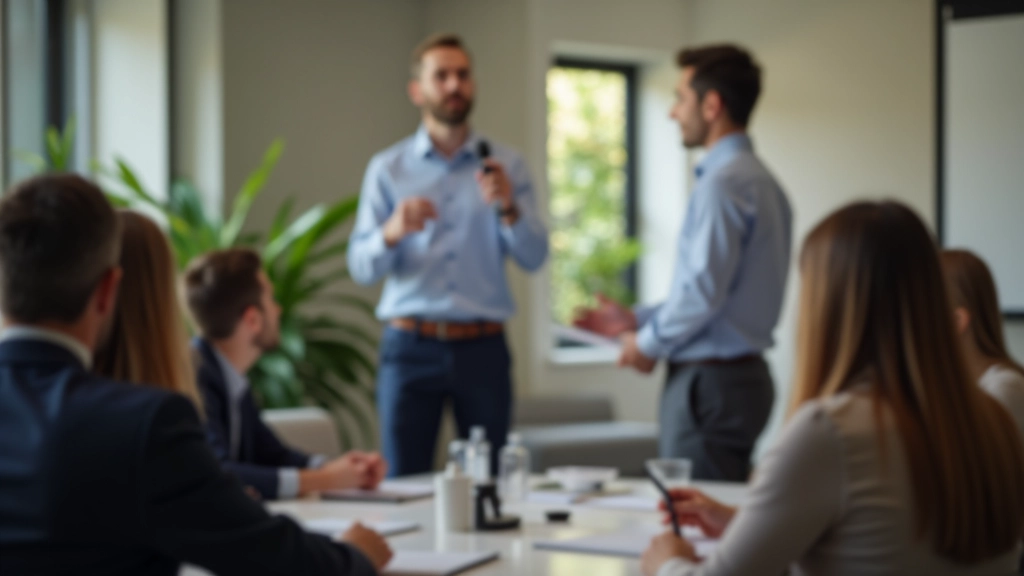 Gruppo di persone italiane in una sala riunioni, con focus su un oratore che stabilisce contatto visivo personale e autentico con i partecipanti