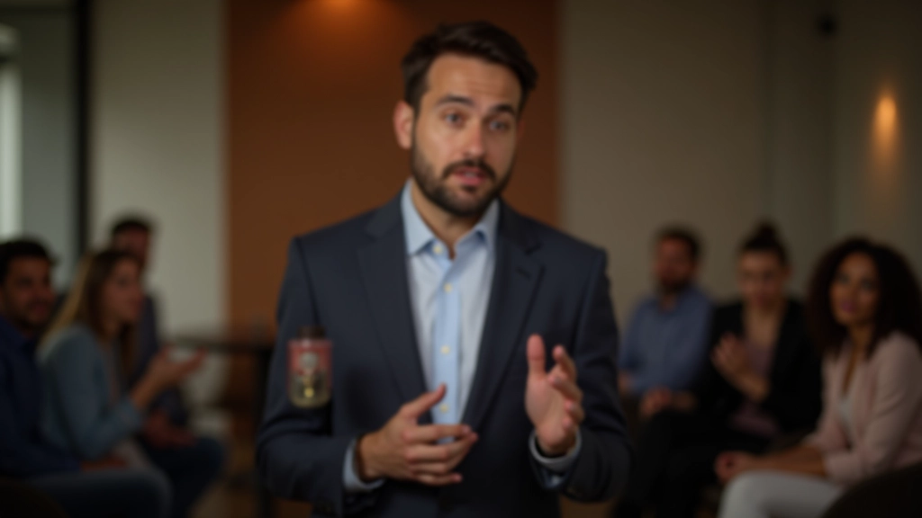 Oratore che parla durante una presentazione in un ambiente accogliente e informale