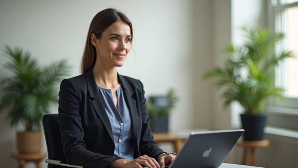 Persona che respira profondamente seduta su una sedia prima di una presentazione, con una postura di calma e consapevolezza