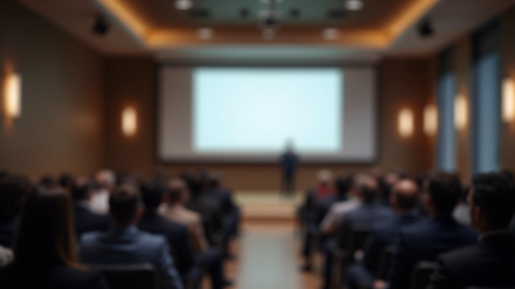 Sala di allenamento professionale per public speaking con illuminazione moderna e setup di presentazione