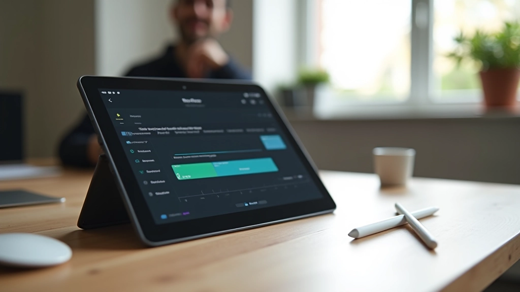 Primo piano di un tablet che mostra il timeline di un video durante la fase di revisione di una presentazione