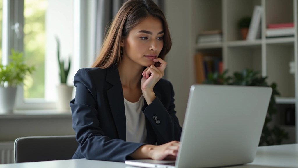 Donna che guarda il video della sua presentazione su uno schermo, prendendo appunti sulla registrazione